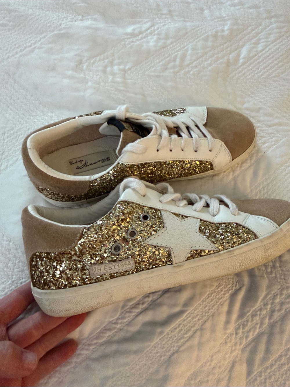 Vintage Havanas Thea gold glitter multi sneakers sz 10 - Picture 2 of 7